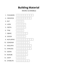 Building Material word scramble puzzle