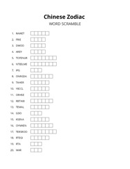 Chinese Zodiac word scramble puzzle