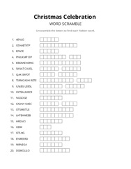 Christmas Celebration word scramble puzzle