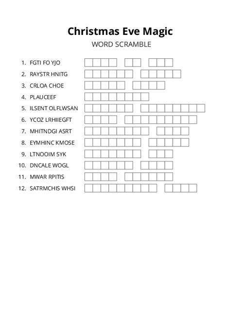 Christmas Eve Magic Word Scramble Puzzle