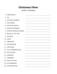 Christmas Films word scramble puzzle