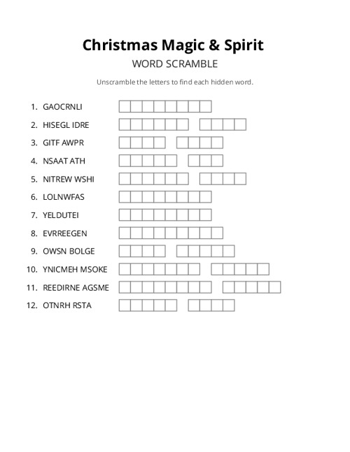 Christmas Magic & Spirit Crossword Puzzle