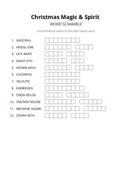 Christmas Magic & Spirit word scramble puzzle