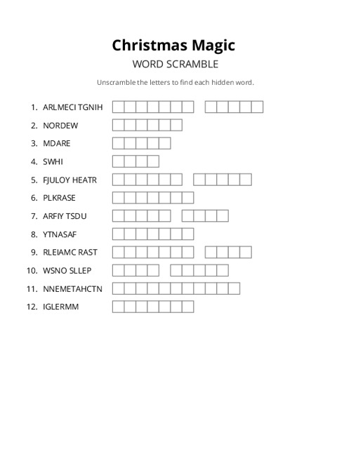 Christmas Magic Word Scramble Puzzle
