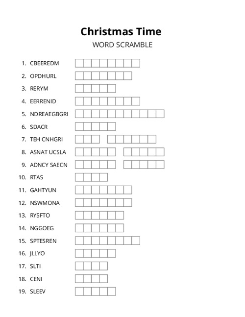Christmas Time Crossword Puzzle