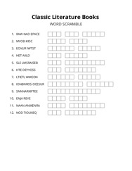 Classic Literature Books word scramble puzzle