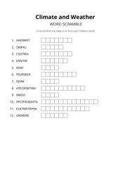 Climate and Weather word scramble puzzle