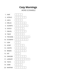 Cozy Mornings word scramble puzzle