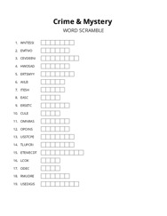 Crime & Mystery word scramble puzzle
