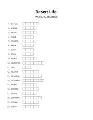 Desert Life word scramble puzzle