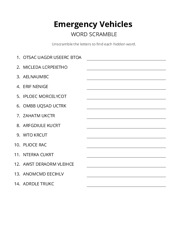 Emergency Vehicles word scramble puzzle
