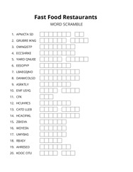 Fast Food Restaurants word scramble puzzle