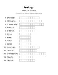 Feelings word scramble puzzle