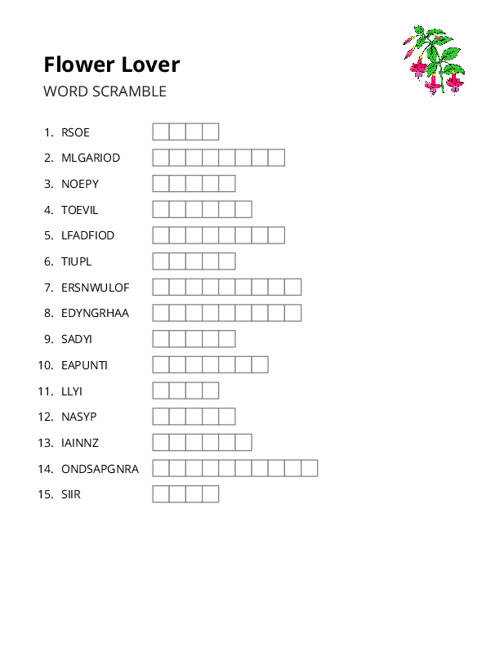 Flower Lover Word Scramble Puzzle