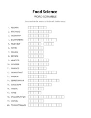 Food Science word scramble puzzle