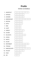 Fruits word scramble puzzle