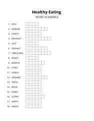 Healthy Eating word scramble puzzle