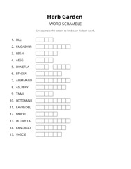 Herb Garden word scramble puzzle