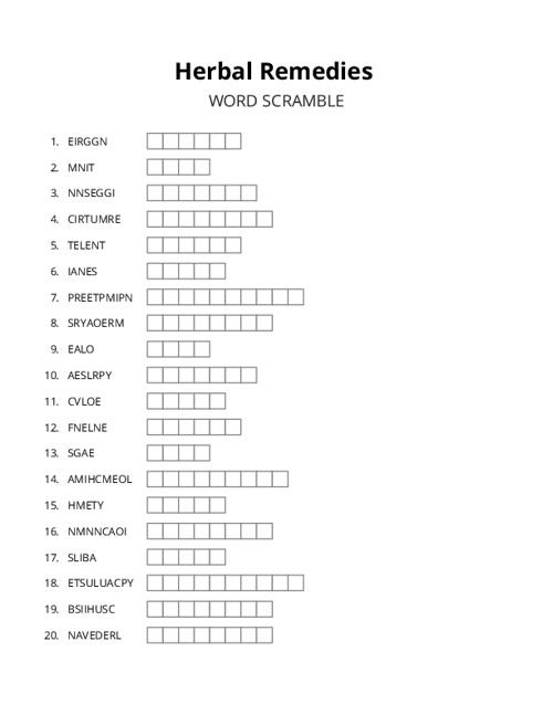 Herbal Remedies Crossword Puzzle