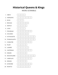 Historical Queens & Kings word scramble puzzle