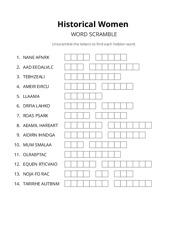 Historical Women word scramble puzzle