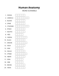 Human Anatomy word scramble puzzle