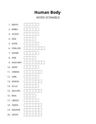 Human Body word scramble puzzle