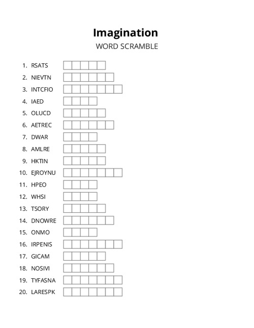 Imagination Word Scramble Puzzle