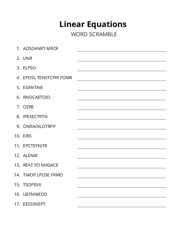 Linear Equations word scramble puzzle