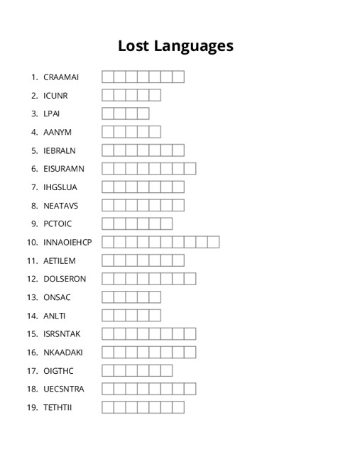 Lost Languages Word Scramble Puzzle