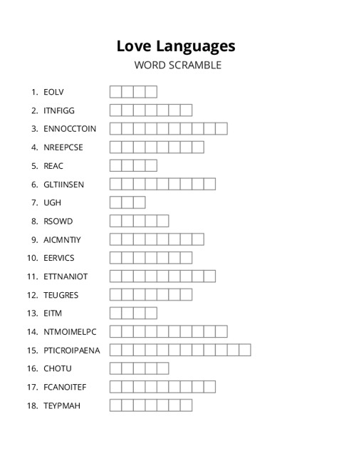 Love Languages Word Scramble Puzzle