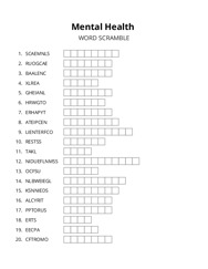 Mental Health word scramble puzzle