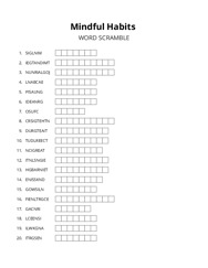 Mindful Habits word scramble puzzle