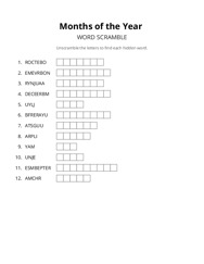Months of the Year word scramble puzzle