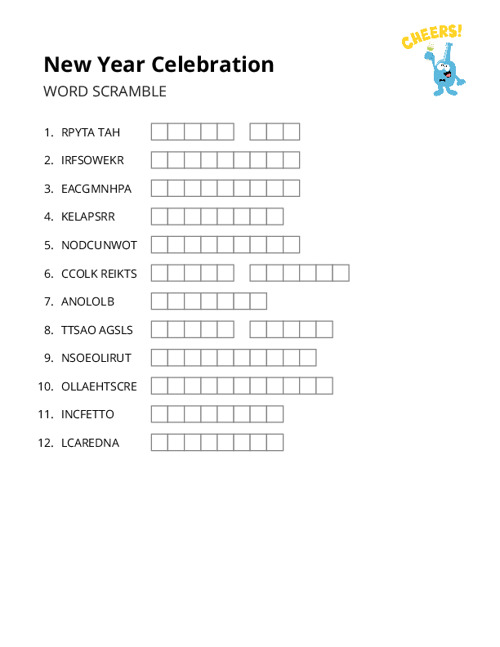 New Year Celebration Word Scramble Puzzle