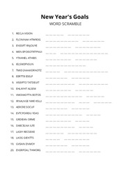 New Years Goals word scramble puzzle