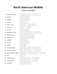 North American Wildlife word scramble puzzle
