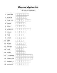 Ocean Mysteries word scramble puzzle