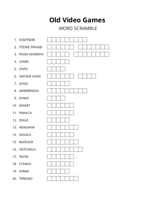 Old Video Games Word Scramble Puzzle