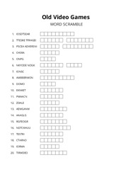 Old Video Games word scramble puzzle