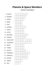 Planets & Space Wonders word scramble puzzle
