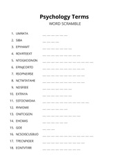 Psychology Terms word scramble puzzle