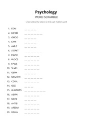 Psychology word scramble puzzle