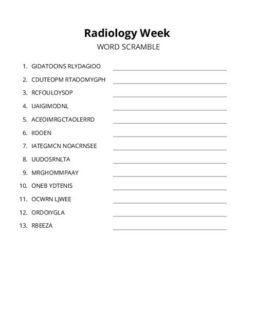Radiology Week Word Scramble Puzzle