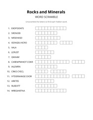 Rocks and Minerals word scramble puzzle