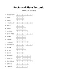 Rocks and Plate Tectonic word scramble puzzle