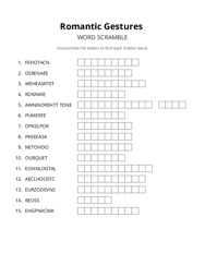 Romantic Gestures word scramble puzzle