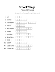 School Things word scramble puzzle