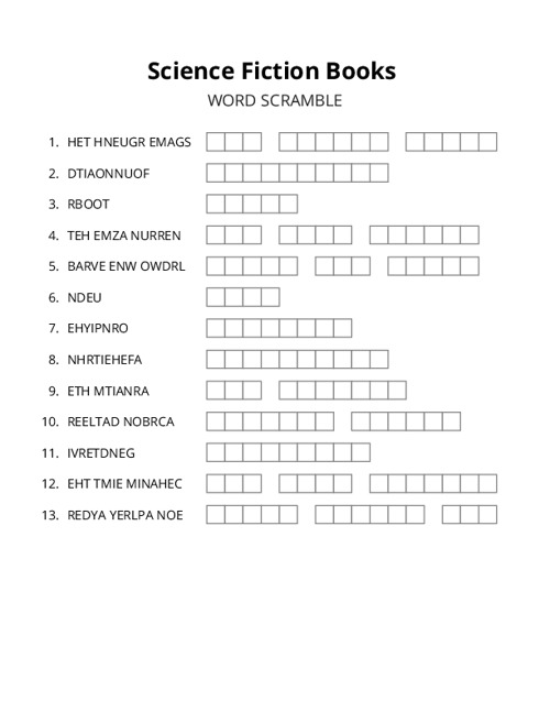 Science Fiction Books Word Scramble Puzzle