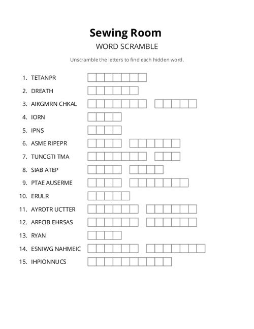 Sewing Room Word Scramble Puzzle